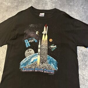 Vintage Kennedy Space Center Graphic T Shirt Men's Large Black Space Print 1995